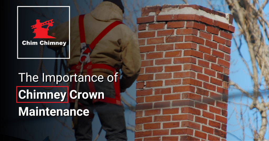Image of a chimney with an overlaying caption that reads, "The Importance of Chimney Crown Maintenance".